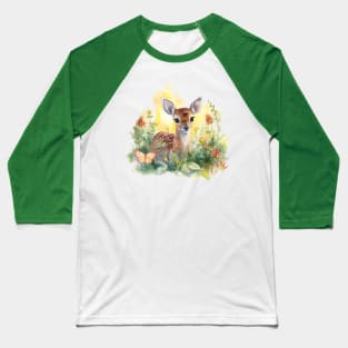 Baby Deer and Wildflowers Baseball T-Shirt